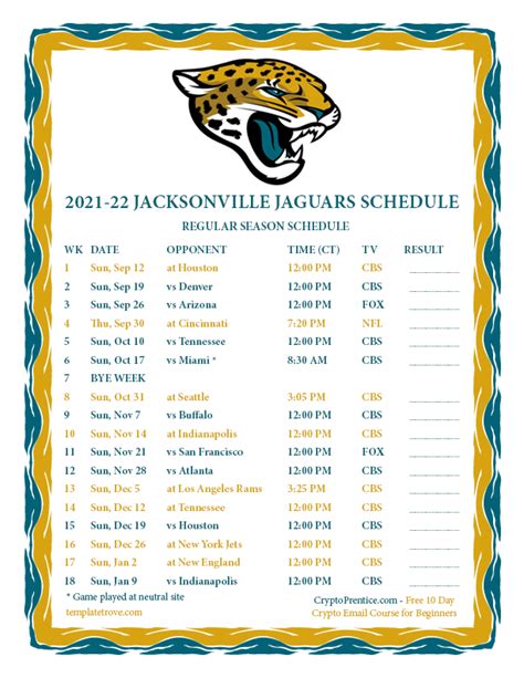 Jaguars Schedule 2022 Printable